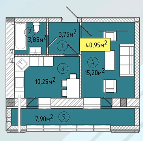 1-кімнатна 40.95 м² в ЖК Modern від 20 300 грн/м², Ужгород