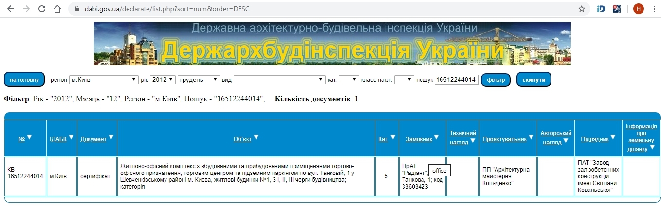Сертификат о готовности Дом 1, ЖК Зеленый остров