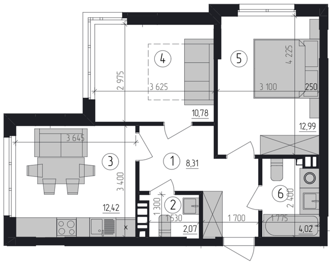 2-комнатная 50.59 м² в ЖК Район-2 от застройщика, Киев