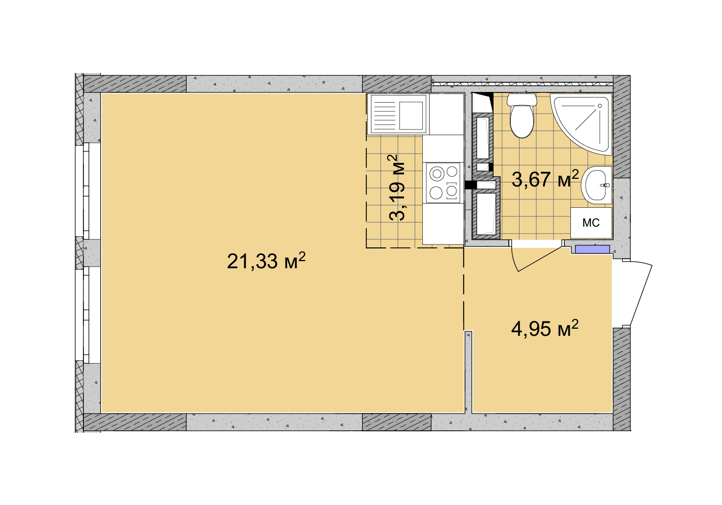 Студія 33.14 м² в ЖК Традиція від 31 650 грн/м², Київ