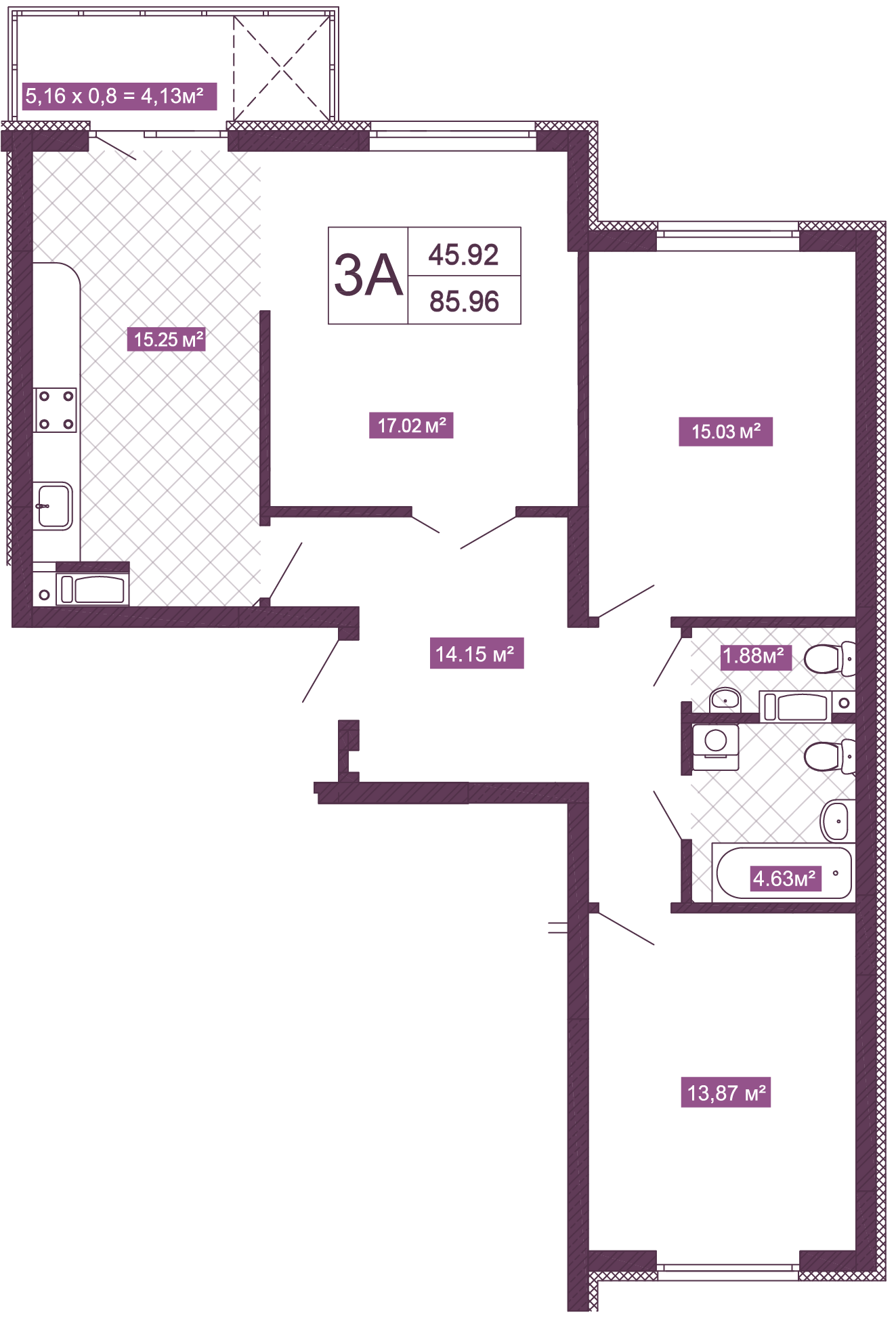 3-комнатная 85.96 м² в ЖК Голосеевский от 28 450 грн/м², Киев