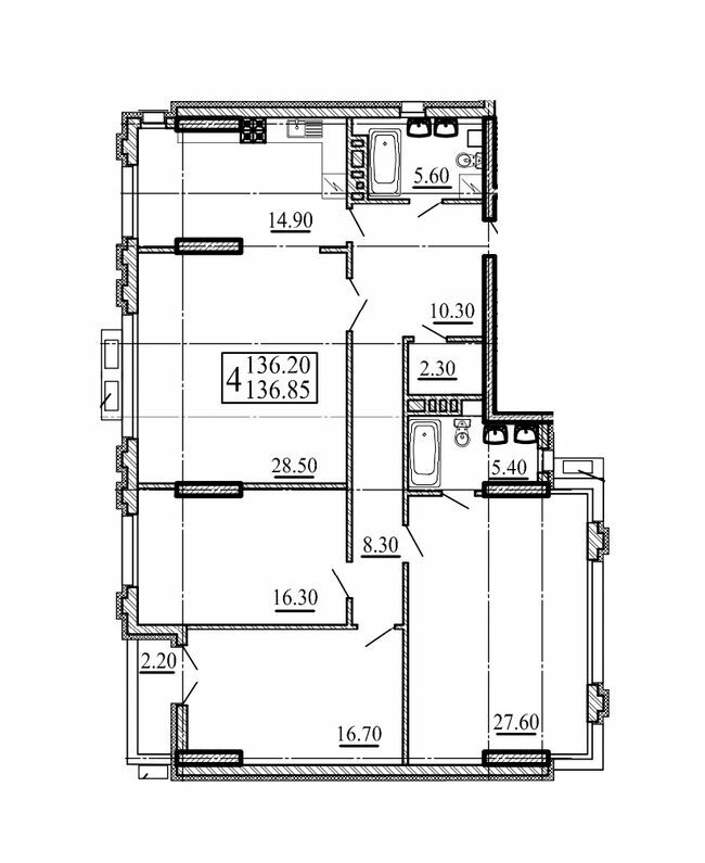 4-кімнатна 136.85 м² в КБ На Соловцова від 73 400 грн/м², Київ