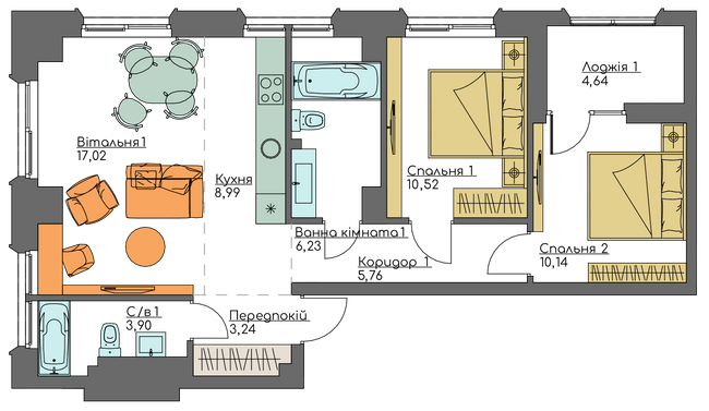 3-кімнатна 70.44 м² в ЖК Resident Concept House від 69 600 грн/м², Київ