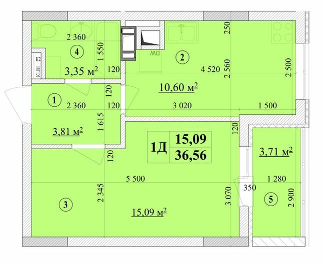 1-кімнатна 36.56 м² в ЖК Будинок на Волошина від 27 400 грн/м², Київ