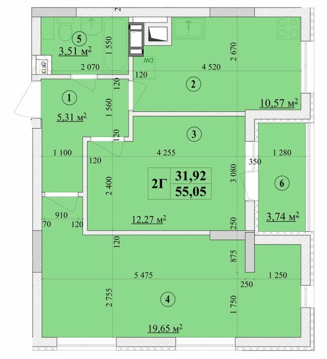 2-кімнатна 55.05 м² в ЖК Будинок на Волошина від 27 400 грн/м², Київ