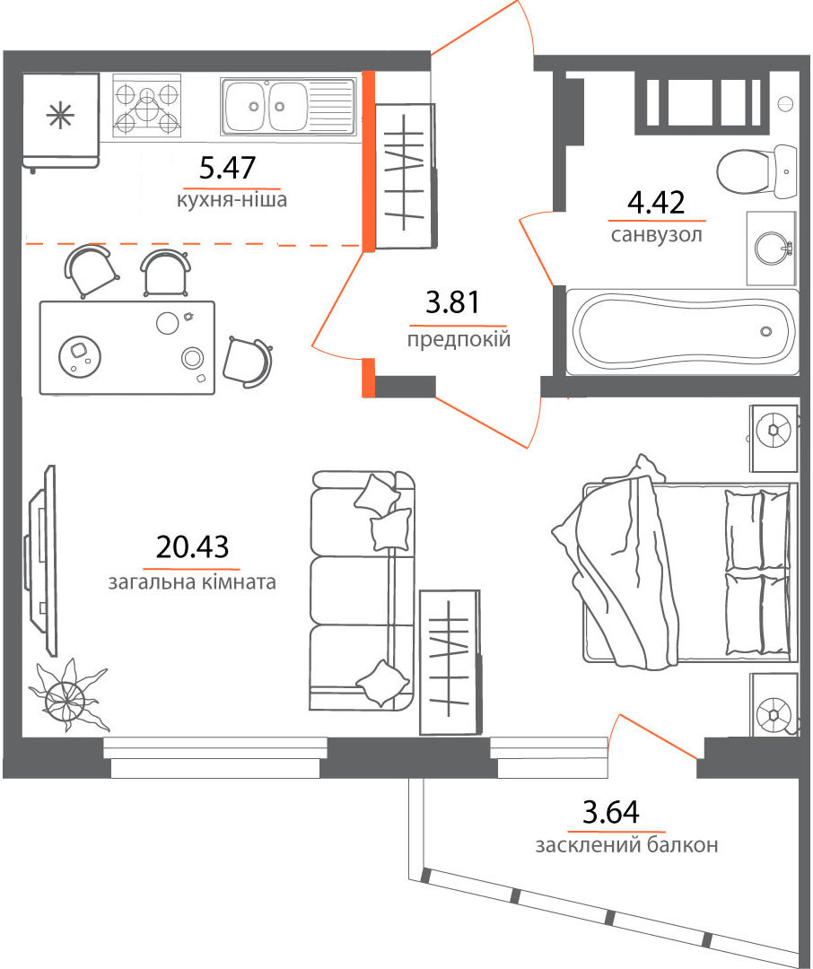 1-комнатная 37.05 м² в ЖК Welcome Home на Стеценко от 28 000 грн/м², Киев