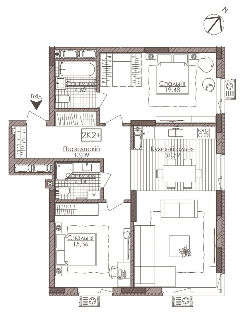 2-кімнатна 88.35 м² в ЖК Камертон від 66 850 грн/м², Київ