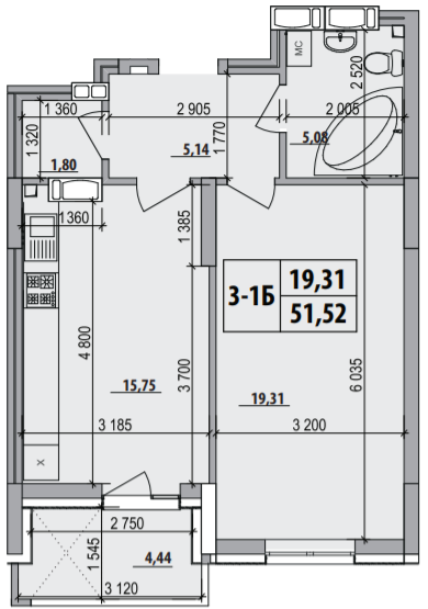 1-комнатная 51.52 м² в ЖК Русановская Гавань от 34 500 грн/м², Киев