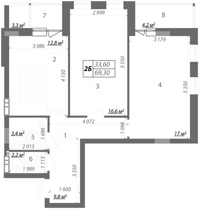 2-кімнатна 69.3 м² в КБ Podilsky від забудовника, Київ