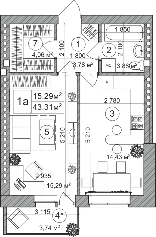 1-комнатная 43.31 м² в КД Greenwood от 30 600 грн/м², Киев
