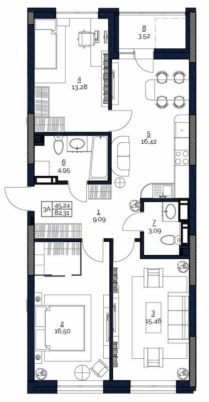 3-кімнатна 82.31 м² в ЖК POLARIS Home&Plaza від 20 971 грн/м², Київ