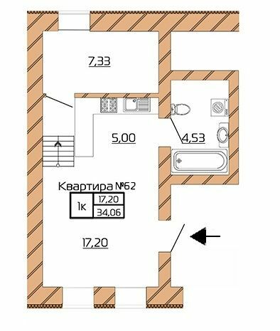 1-комнатная 34.06 м² в КД Corner от застройщика, Киев