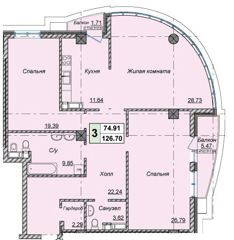 3-кімнатна 126.7 м² в КБ Малевича, 48 від 50 000 грн/м², Київ