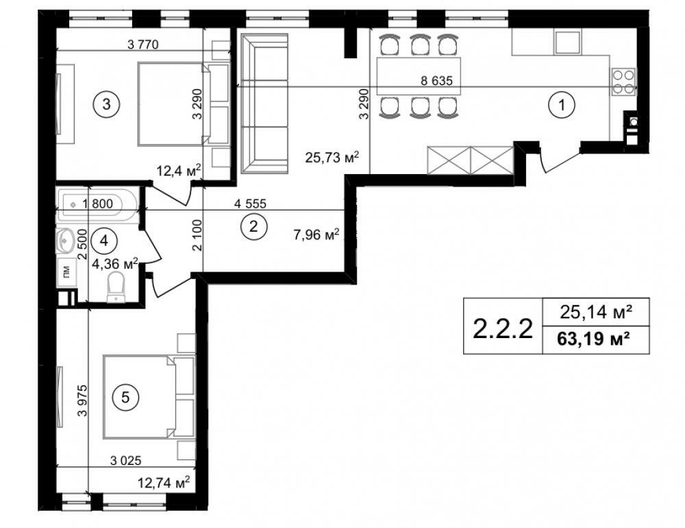 2-кімнатна 63.19 м² в ЖК Struetinsky Residence від 76 800 грн/м², Київ