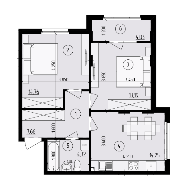 2-кімнатна 57.92 м² в ЖК Praga-2 від 19 500 грн/м², Київ