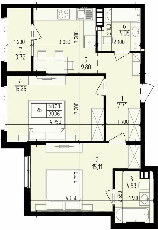 2-кімнатна 60.2 м² в ЖК Praga-2 від 21 000 грн/м², Київ