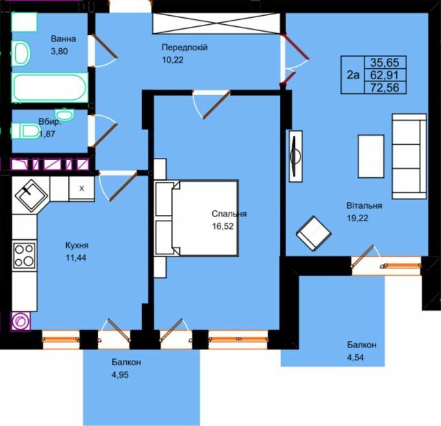 2-комнатная 72.56 м² в ЖК Панська Вертикаль от застройщика, г. Стрый