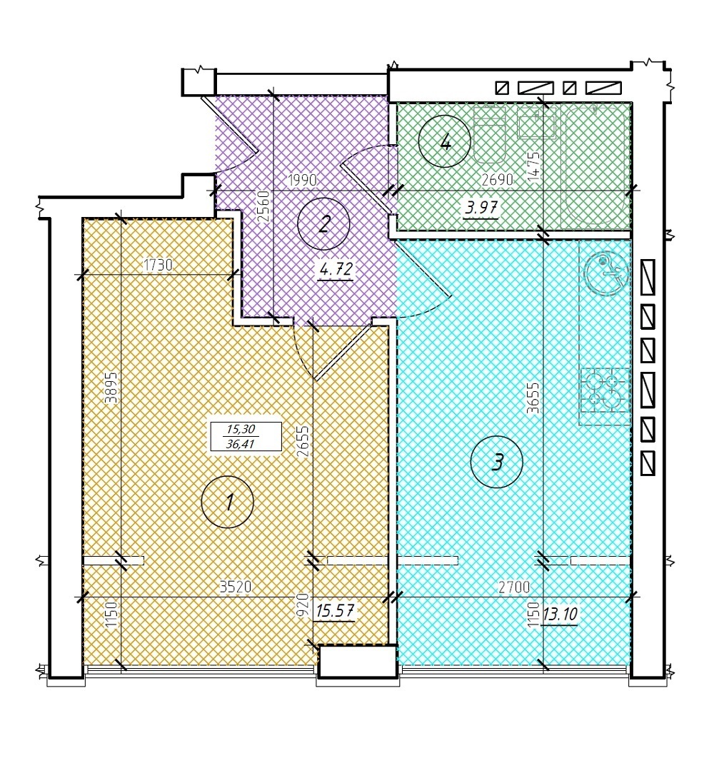 1-кімнатна 36.54 м² в КБ Весна на вулиці Осінній від 26 300 грн/м², Київ