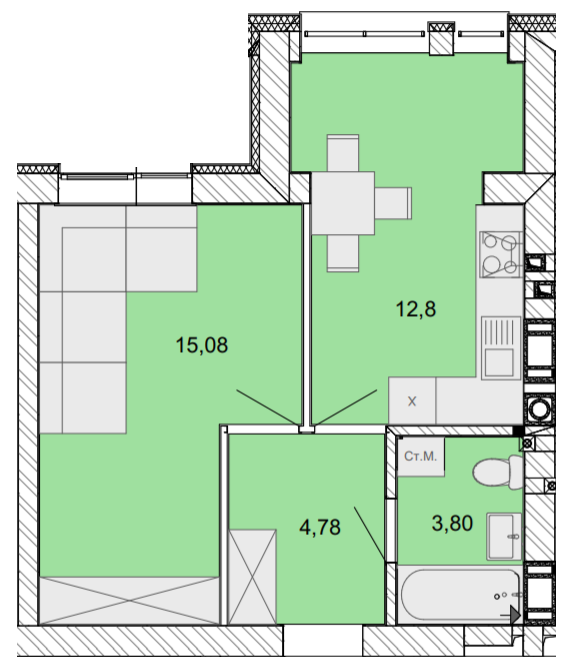 1-кімнатна 36.46 м² в ЖК Найкращий квартал від 20 900 грн/м², м. Ірпінь