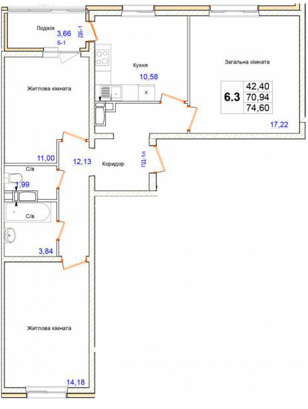3-кімнатна 74.6 м² в ЖК Одеський бульвар від 21 700 грн/м², с. Новосілки