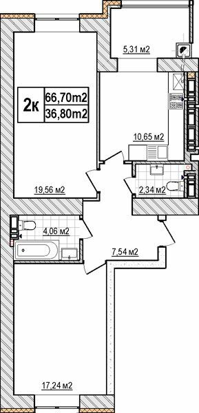 2-кімнатна 66.7 м² в ЖК AGAM від 27 000 грн/м², с. Крюківщина