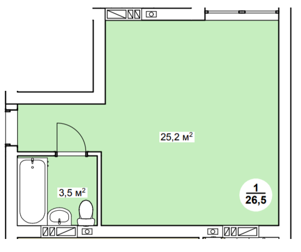 1-кімнатна 26.5 м² в ЖК Нова Данія від 22 500 грн/м², с. Софіївська Борщагівка