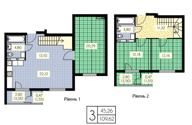 3-комнатная 109.62 м² в ЖК Набережный от застройщика, г. Вышгород