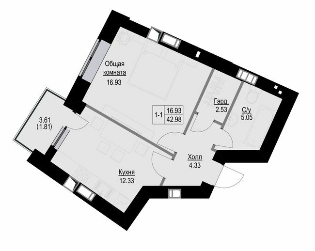 1-кімнатна 42.98 м² в ЖК Затишний квартал від 17 700 грн/м², с. Софіївська Борщагівка
