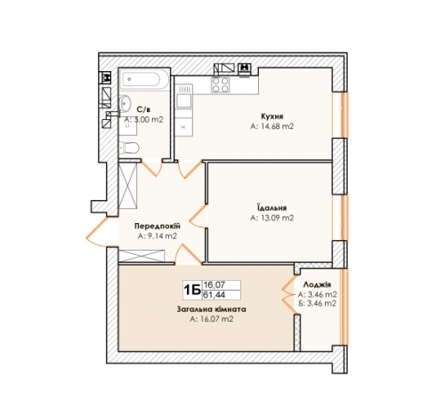 1-комнатная 61.44 м² в ЖК Life от 17 000 грн/м², пгт Гостомель