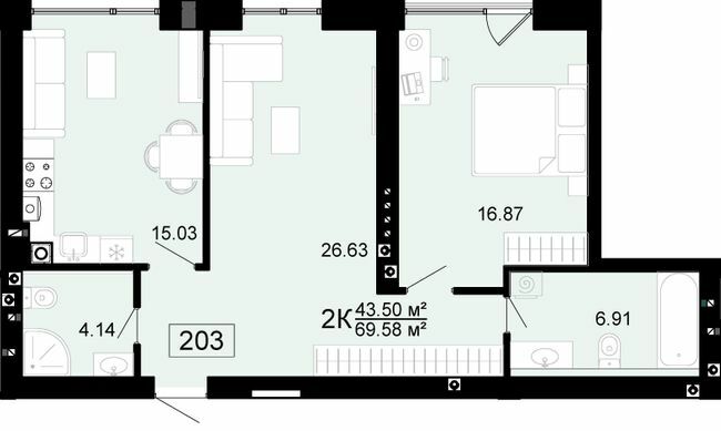 2-кімнатна 69.58 м² в ЖК City Lake від 19 500 грн/м², с. Шевченкове