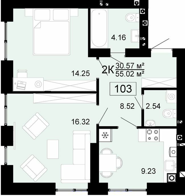 2-кімнатна 55.02 м² в ЖК City Lake від 17 500 грн/м², с. Шевченкове