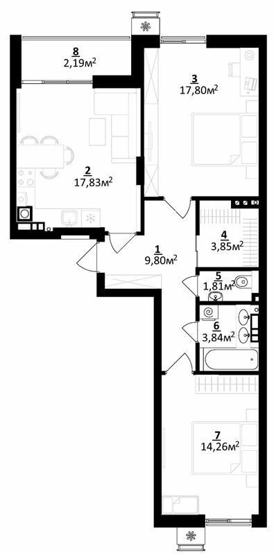 2-комнатная 71.38 м² в ЖК Residence от 14 500 грн/м², г. Мироновка