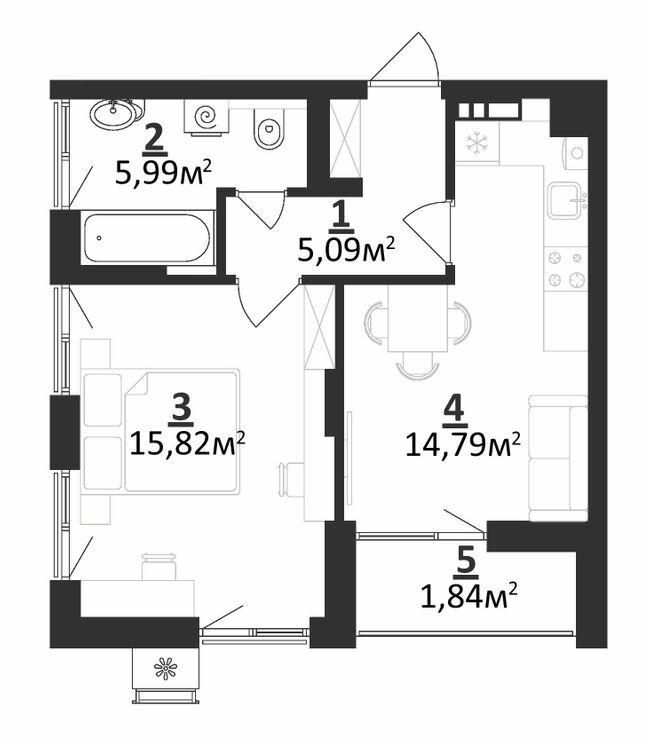1-комнатная 43.53 м² в ЖК Residence от 12 800 грн/м², г. Мироновка