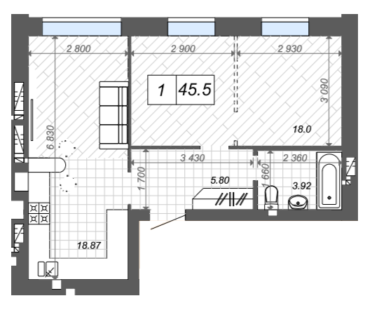 1-комнатная 45.5 м² в ЖК Новые Метры Center от 25 000 грн/м², г. Ирпень