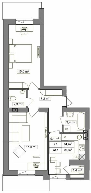 2-комнатная 54.7 м² в ЖК Гудвил от 23 000 грн/м², с. Хотов