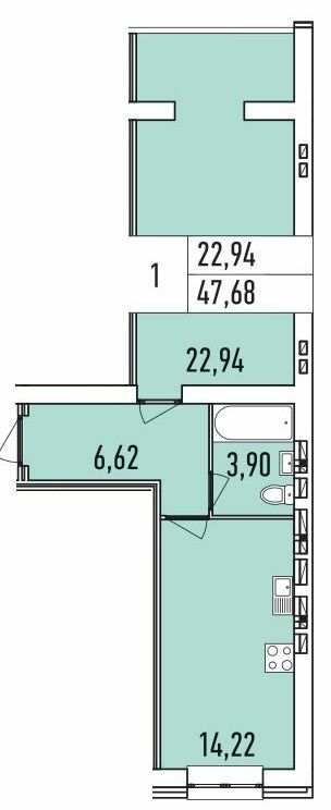 1-кімнатна 47.68 м² в ЖК Аристократ від 21 000 грн/м², м. Біла Церква