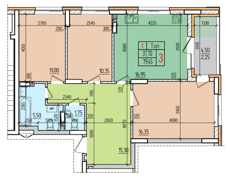 3-кімнатна 79.45 м² в ЖК Акварелі-2 від 15 500 грн/м², м. Вишневе