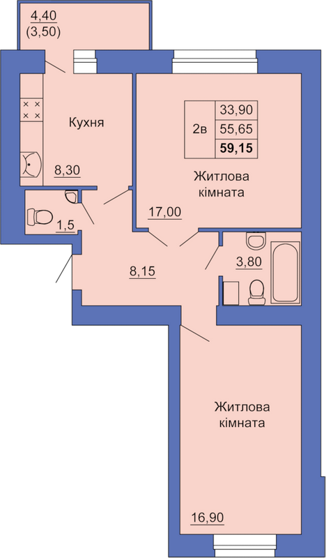 2-комнатная 59.15 м² в ЖК на ул. Степного Фронта, 20 от 21 000 грн/м², Полтава