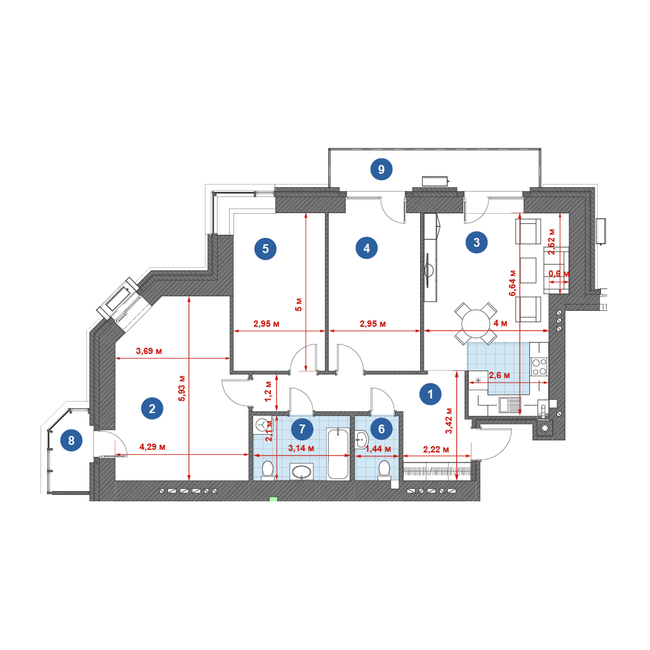 3-комнатная 109.21 м² в ЖК City Park от 23 000 грн/м², г. Кременчуг