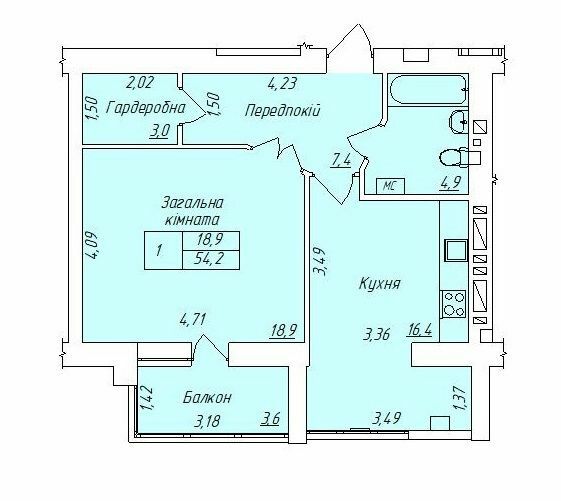 1-комнатная 54.2 м² в ЖК Центральный от 13 000 грн/м², г. Кременчуг