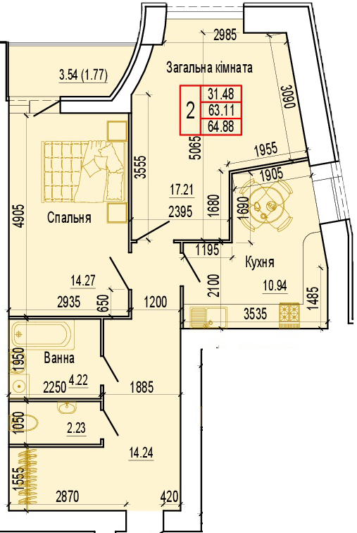 2-кімнатна 64.88 м² в ЖК Еверест від 14 000 грн/м², Суми