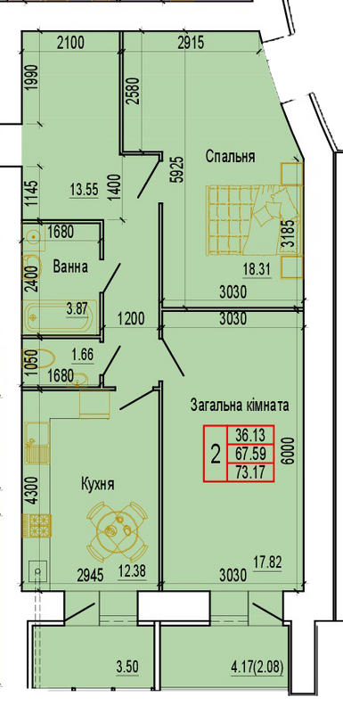 2-кімнатна 73.17 м² в ЖК Еверест від 16 000 грн/м², Суми