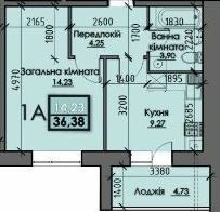 1-кімнатна 36.38 м² в ЖК Iceberg від 13 200 грн/м², Суми