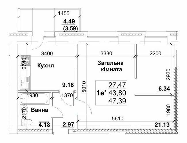 1-кімнатна 47.39 м² в ЖК на вул. Інтернаціоналістів, 35/1-35/5 від 11 100 грн/м², Суми