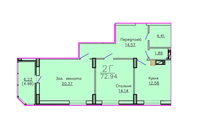 2-комнатная 72.44 м² в ЖК Панорама от застройщика, Сумы