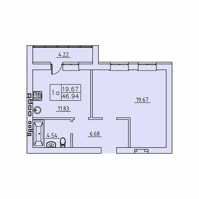 1-комнатная 46.94 м² в ЖК Городок от застройщика, Сумы