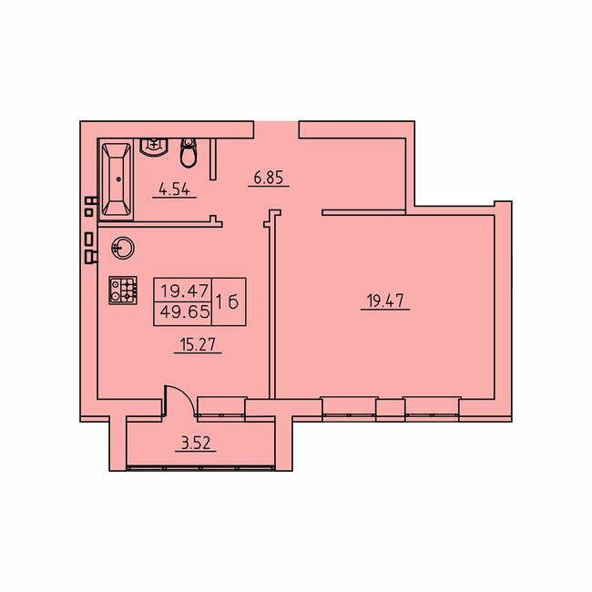 1-комнатная 49.65 м² в ЖК Городок от застройщика, Сумы