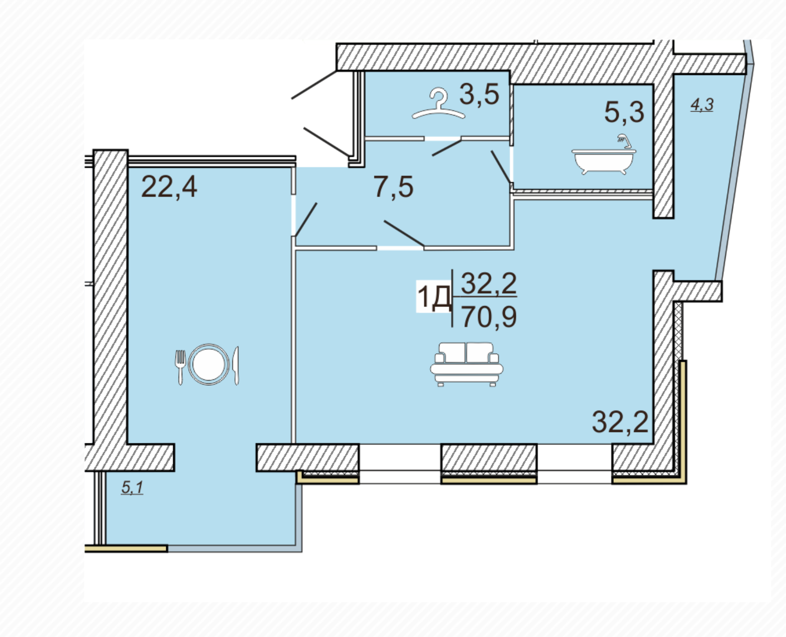 1-комнатная 70.9 м² в ЖК Сімейний Lux от 16 000 грн/м², Черкассы
