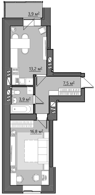 1-кімнатна 43.3 м² в ЖК Сімейний від 17 450 грн/м², Рівне