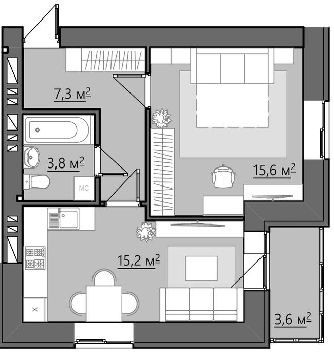 1-кімнатна 45.5 м² в ЖК Сімейний від 22 650 грн/м², Рівне